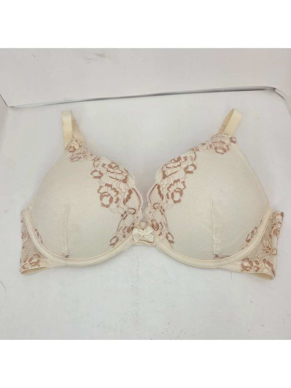 Ambrielle Plunge Push Up Bra Cream Ivory Beige Floral Lace Underwire Size 38D
